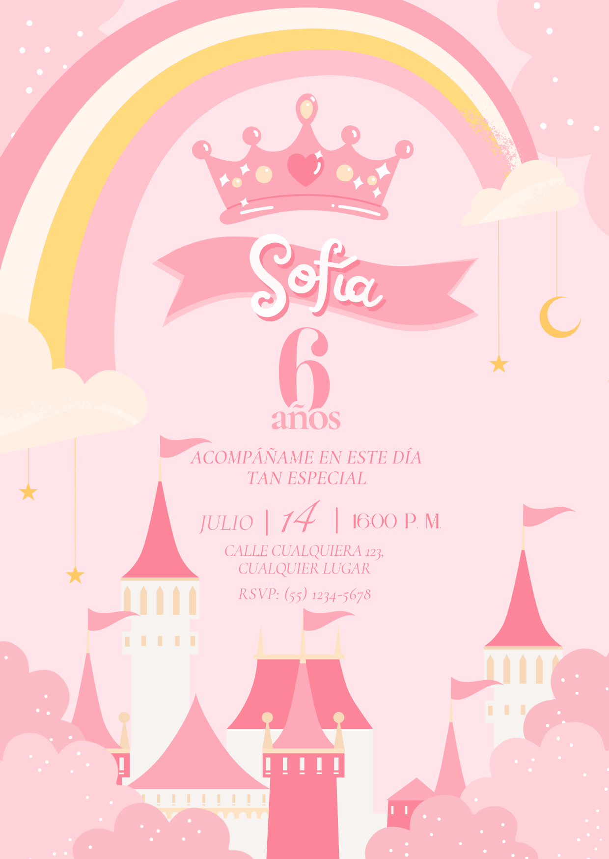 Kit imprimible- Castillo de Pricesas Rosa y detalles en dorado